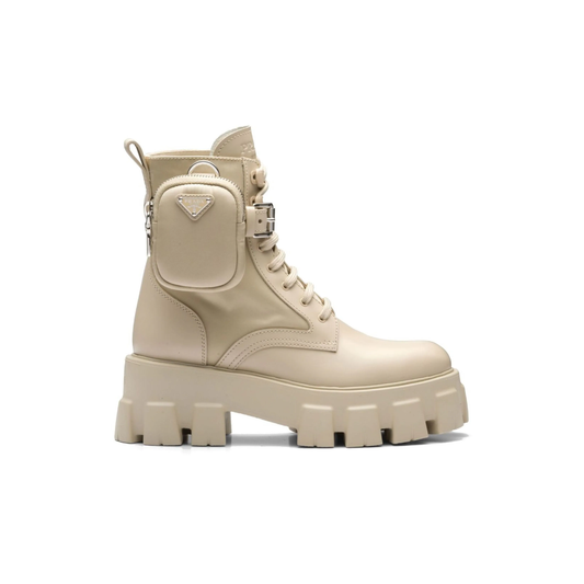 Prada Monolith pouch-detail leather boots "Beige"