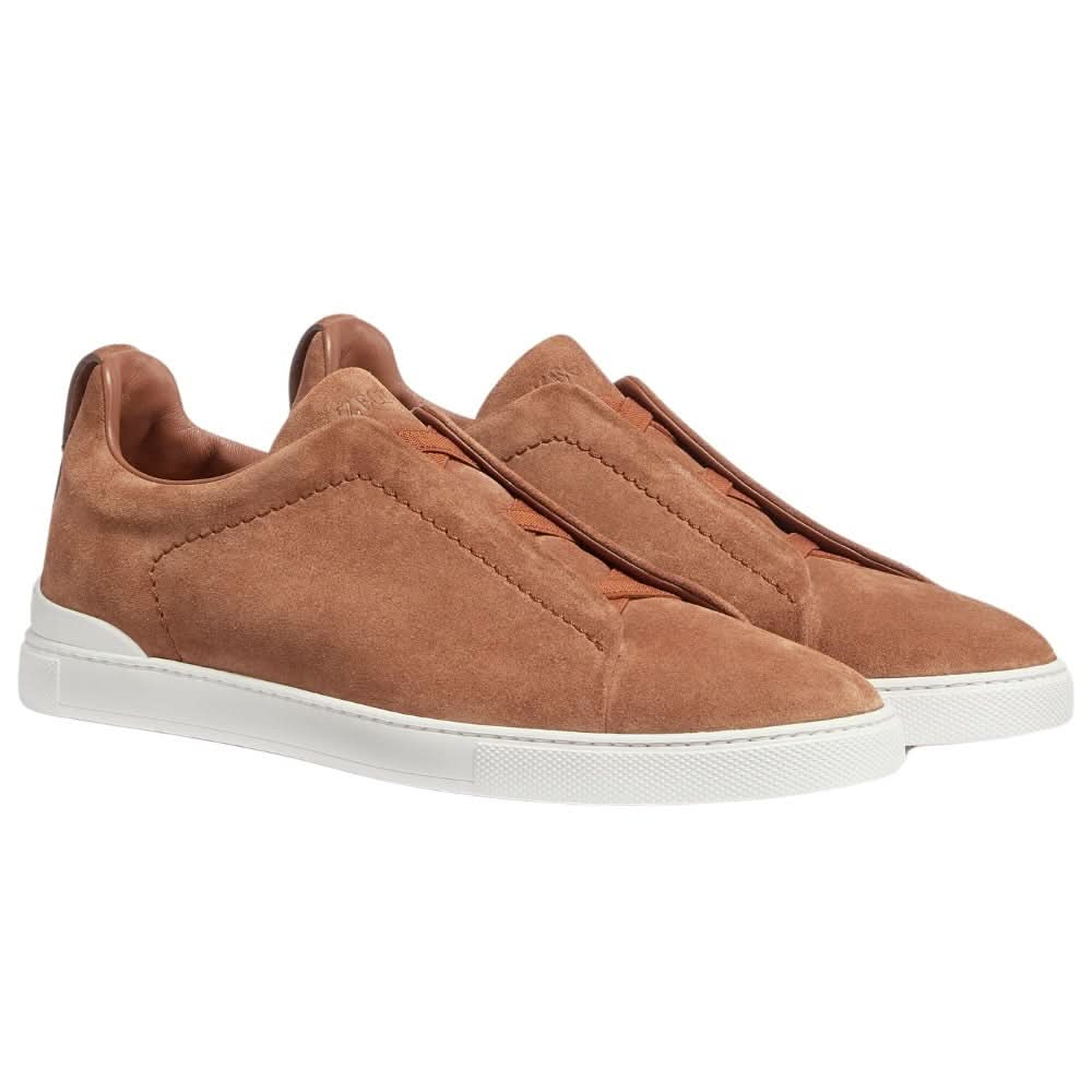 Zegna Triple Stich leather sneakers "Tobacco" - kickpit