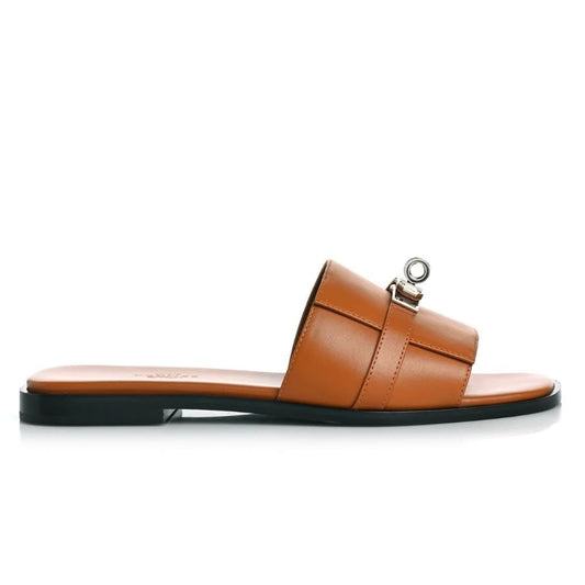 HERMES Calfskin Giulia Sandals Naturel 'Brown' - kickpit