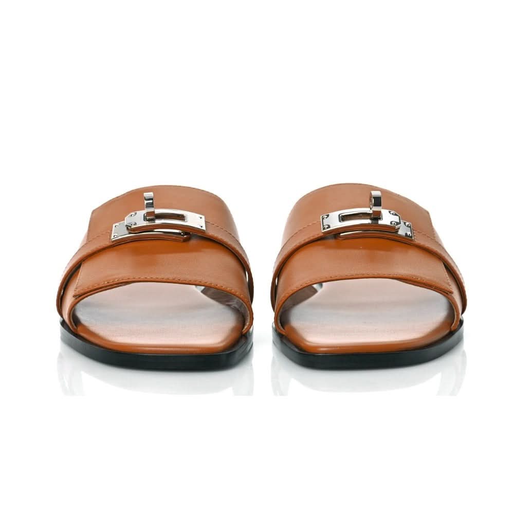 HERMES Calfskin Giulia Sandals Naturel 'Brown' - kickpit