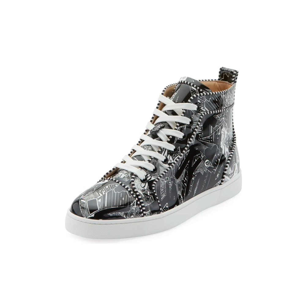 Christian Louboutin Louis Orlato Men’s Flat Black/White Patent Nicograf - kickpit