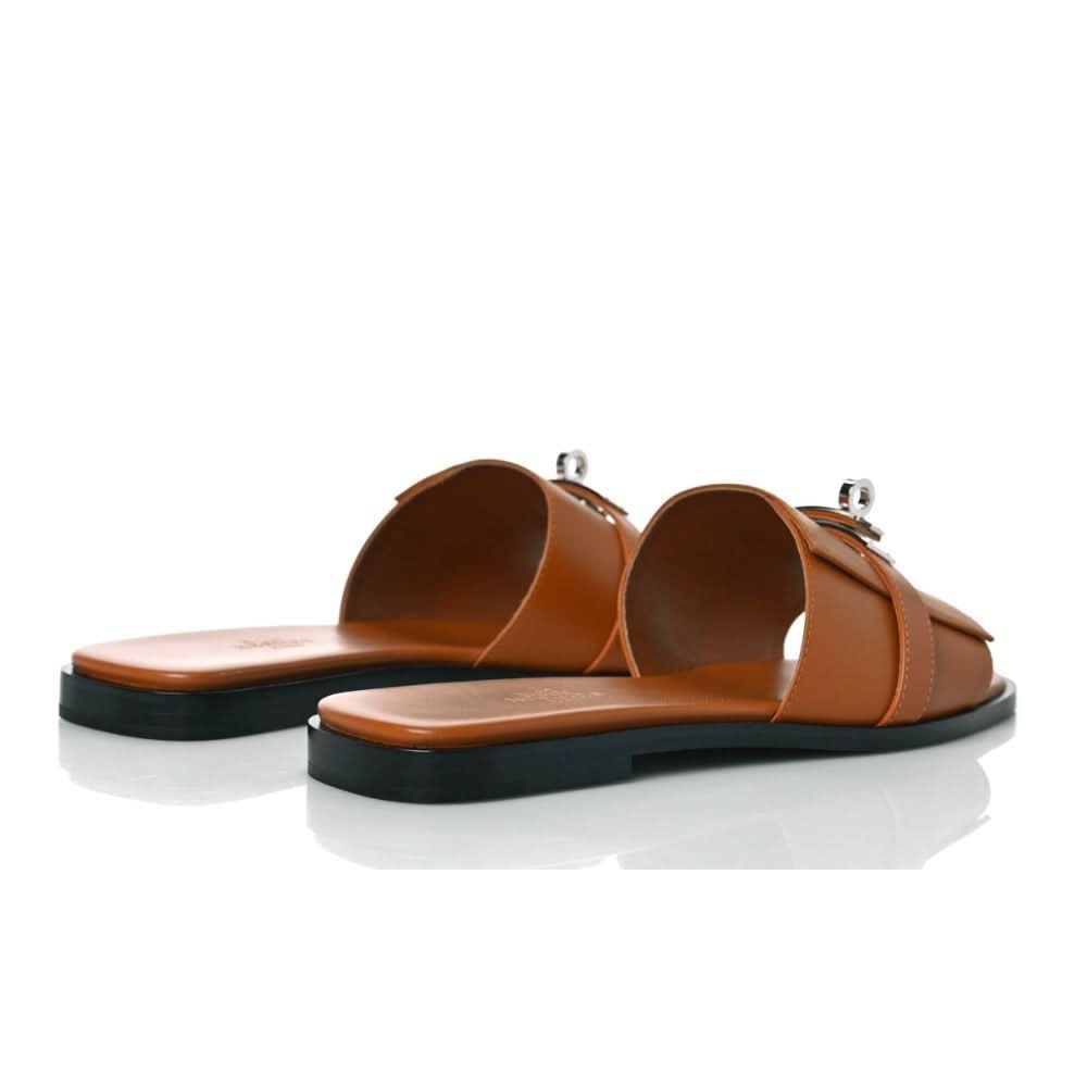 HERMES Calfskin Giulia Sandals Naturel 'Brown' - kickpit