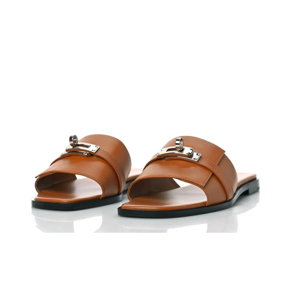 HERMES Calfskin Giulia Sandals Naturel 'Brown' - kickpit