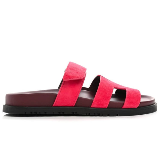 HERMES Suede Goatskin Womens Chypre Sandals 36 Rouge Marsala - kickpit