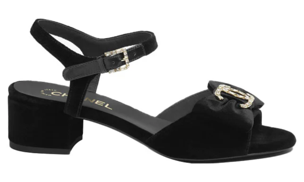 Chanel Sandals Velvet  Strass Metal "Black"