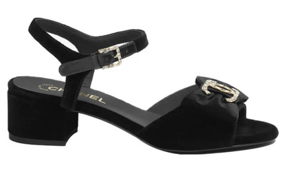 Chanel Sandals Velvet  Strass Metal "Black"
