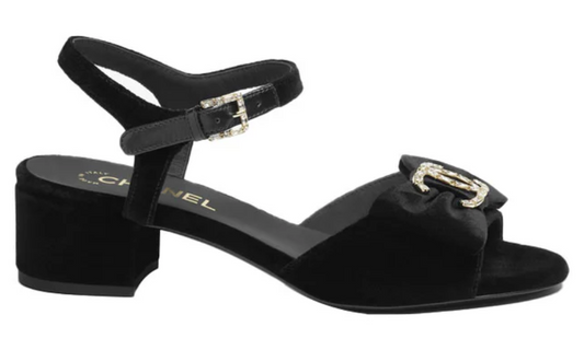 Chanel Sandals Velvet  Strass Metal "Black"