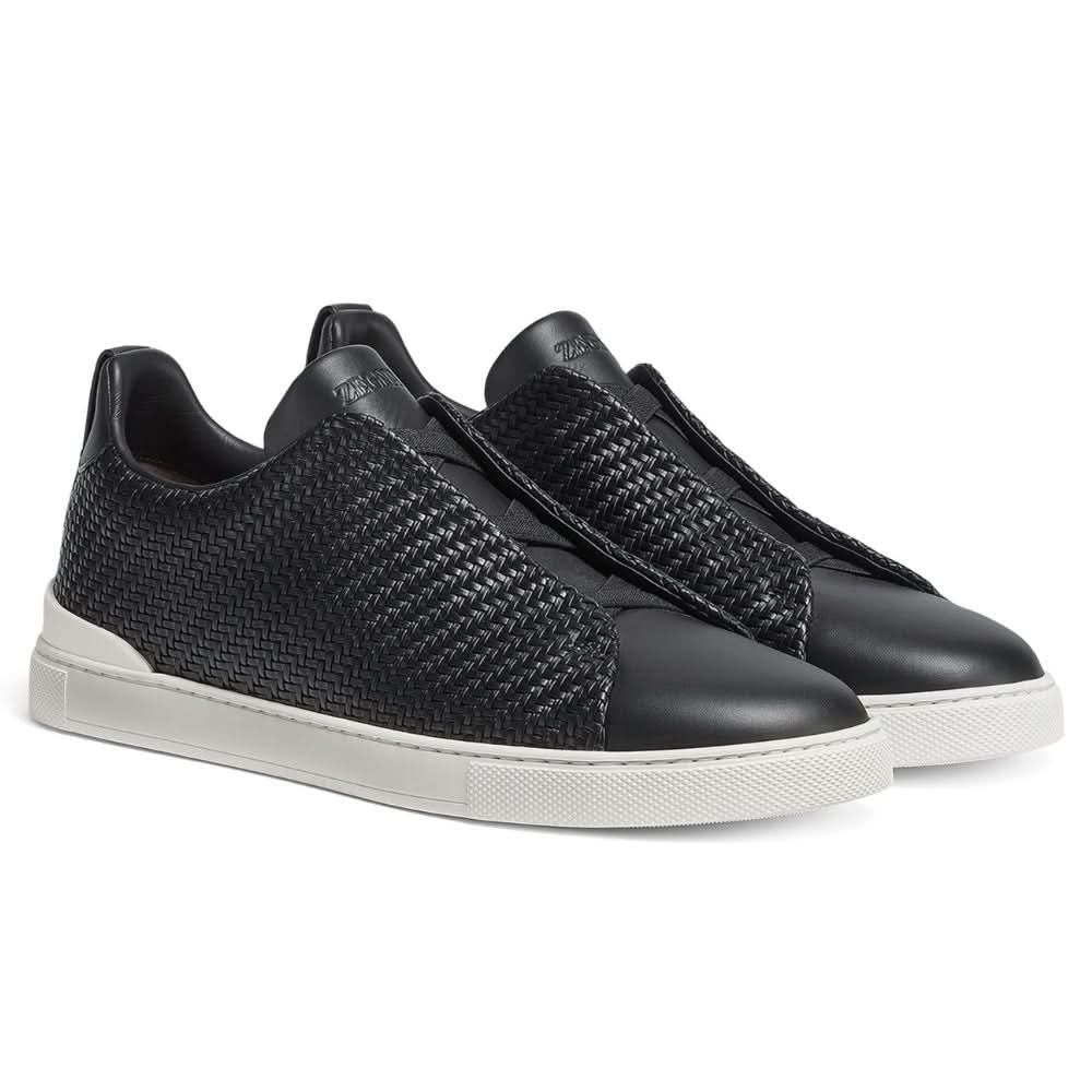 Zegna Pelletessuta Leather Triple Stitch "Black" - kickpit