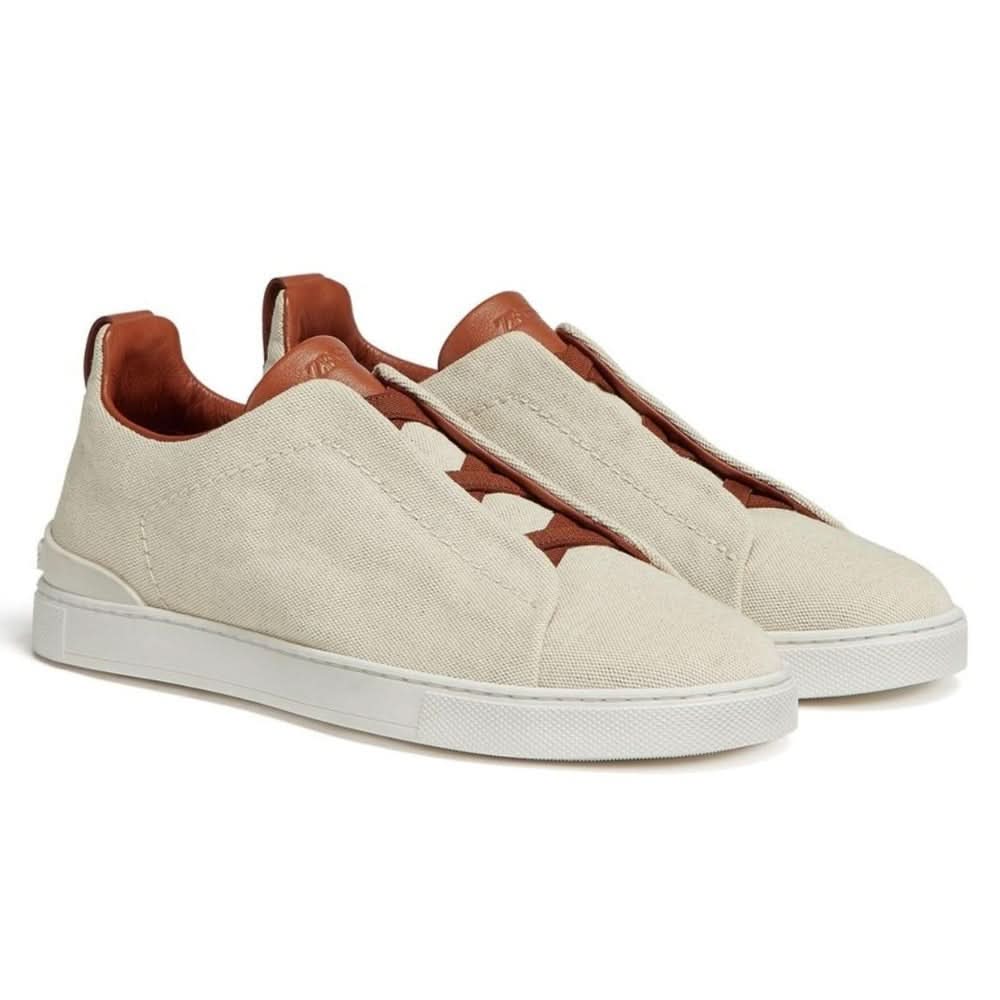 Zegna Triple Stitch canvas sneakers "Egg shell" - kickpit