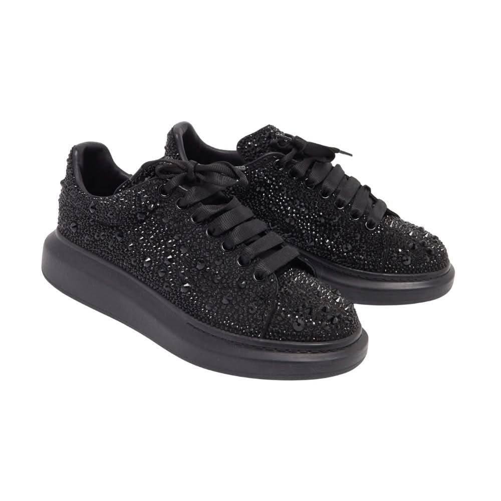 Alexander McQueen oversized Black Crystal Embellished Leather Oversized Sneakers - kickpit