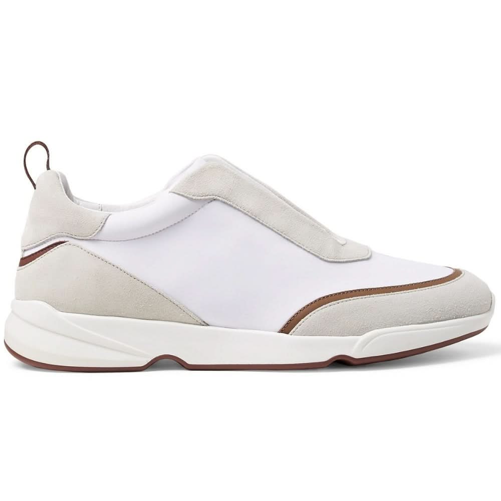 LORO PIANA Modular Walk Aqua Light Leather-trimmed Shell And Suede Sneakers In White - kickpit