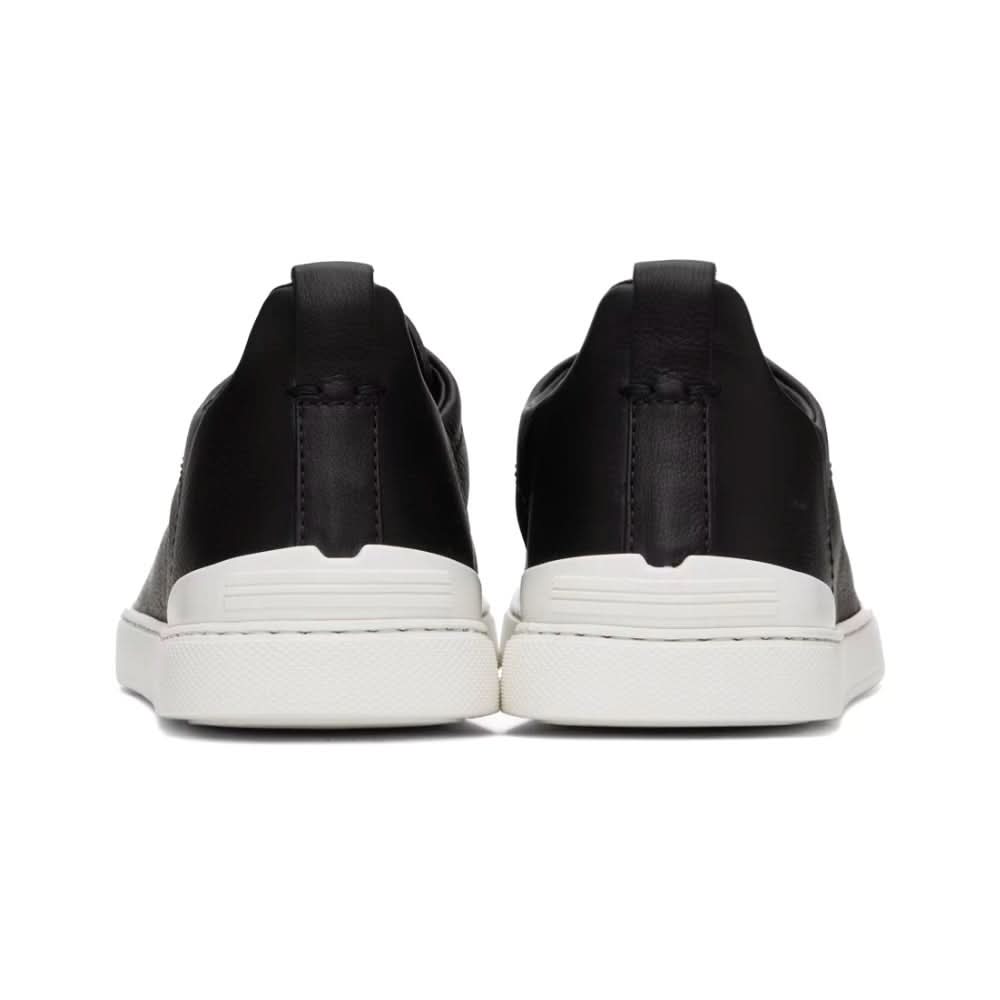 ZEGNA Black Leather Triple Stitch Sneakers - kickpit