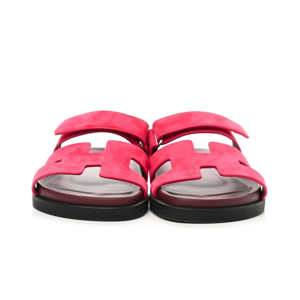 HERMES Suede Goatskin Womens Chypre Sandals 36 Rouge Marsala - kickpit