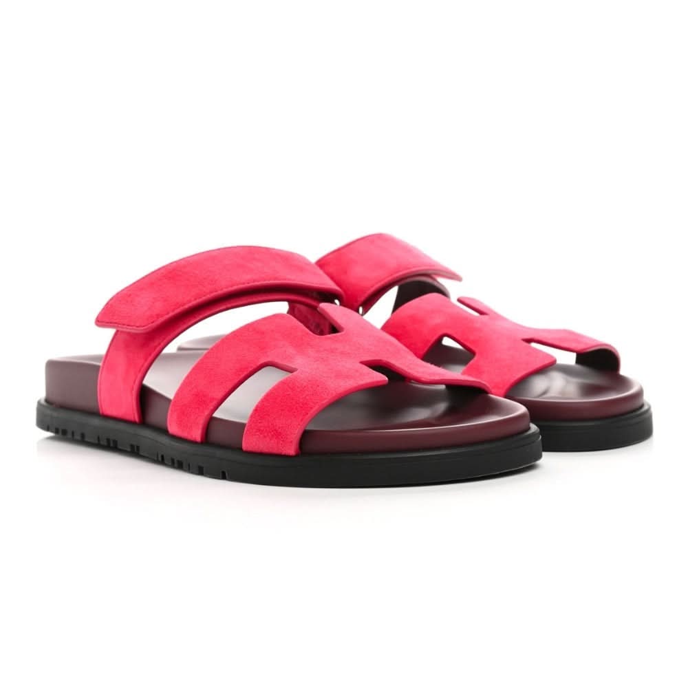 HERMES Suede Goatskin Womens Chypre Sandals 36 Rouge Marsala - kickpit