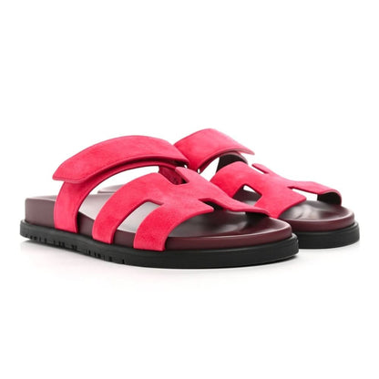 HERMES Suede Goatskin Womens Chypre Sandals 36 Rouge Marsala - kickpit