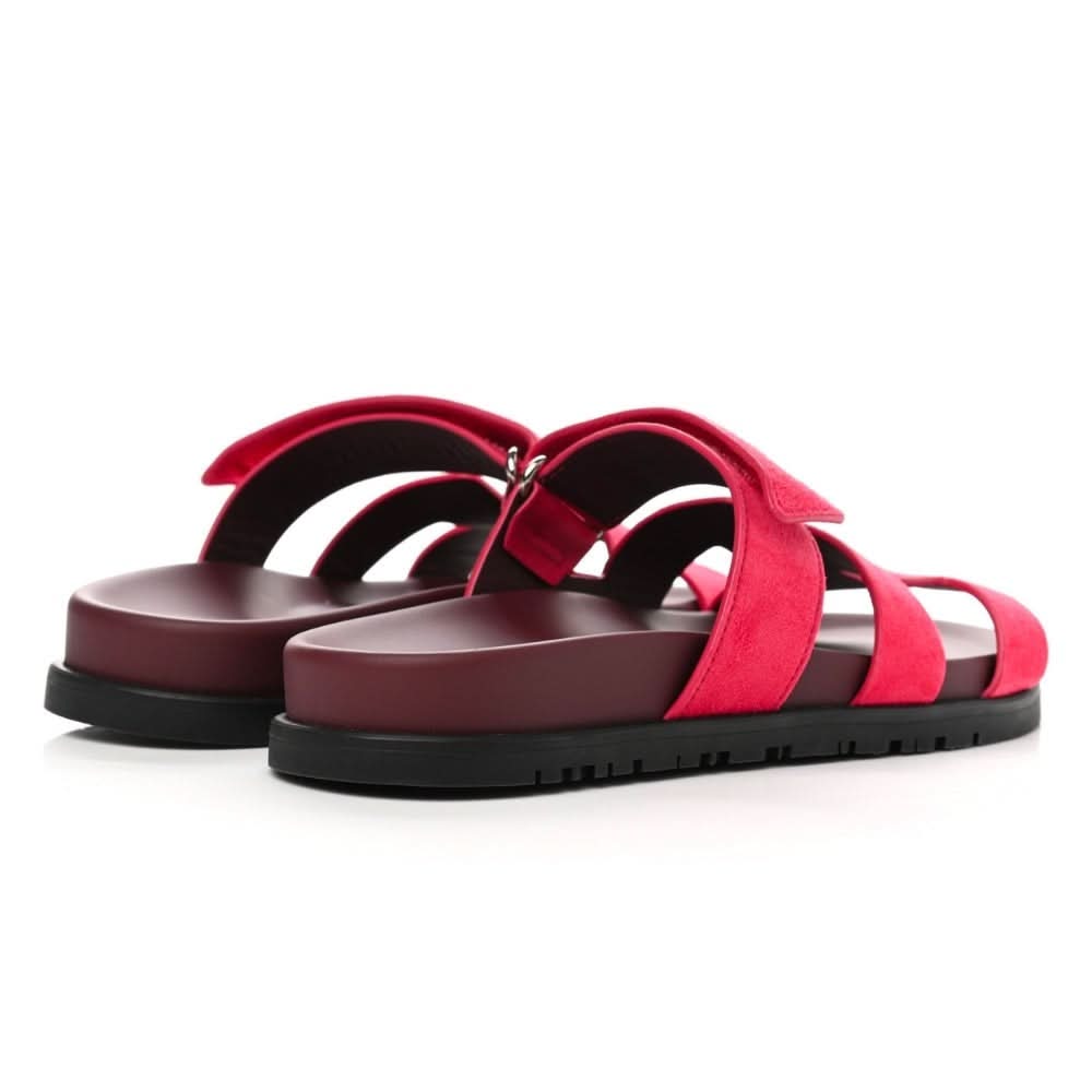HERMES Suede Goatskin Womens Chypre Sandals 36 Rouge Marsala - kickpit