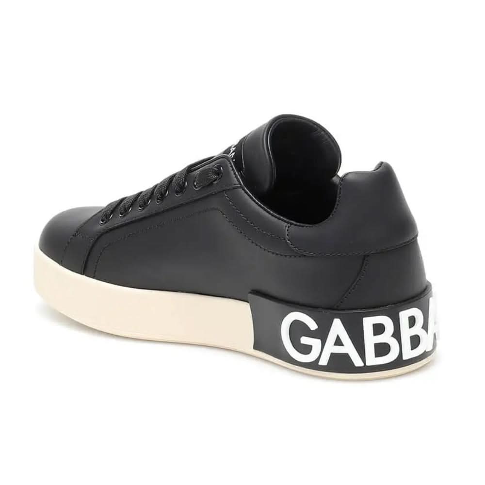 DOLCE & GABBANA Logo Print Leather Lace-up Trainers In Black - kickpit