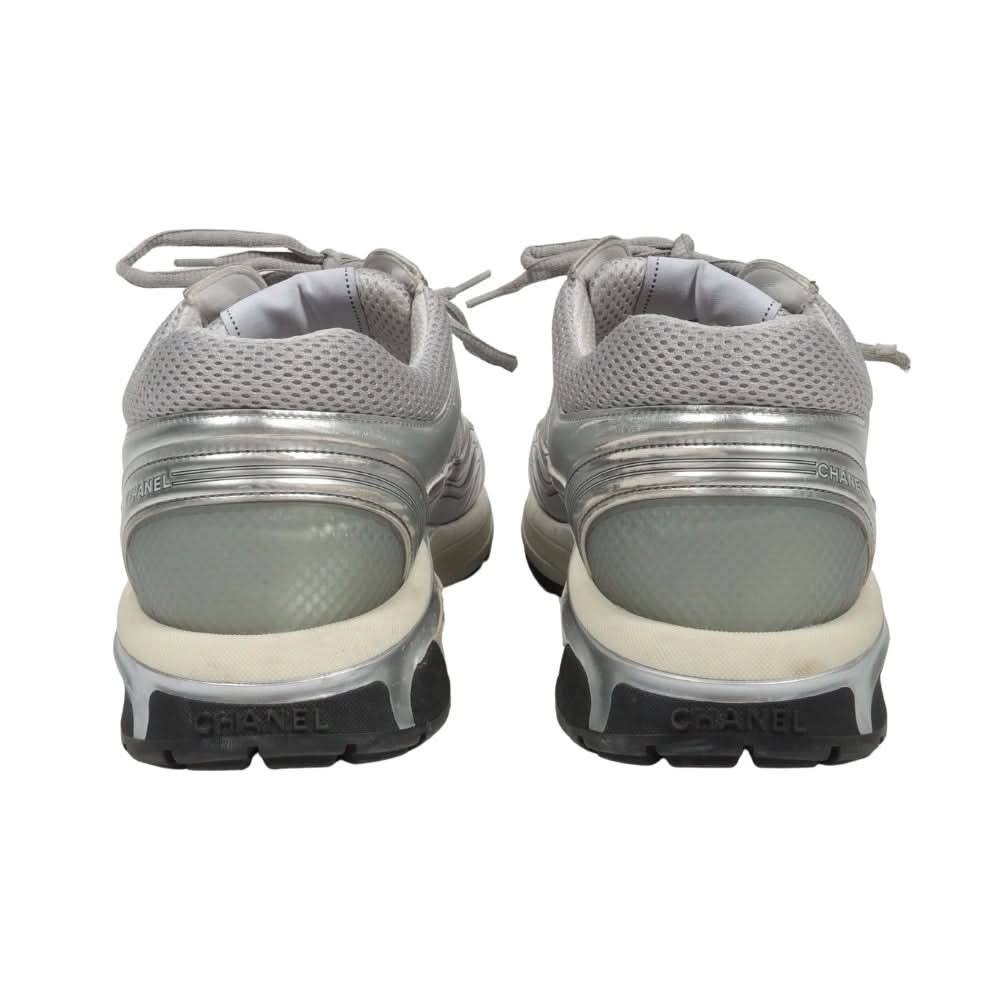 Chanel Fabric & Laminated Light Gray & Silvered Low Top Sneakers - kickpit