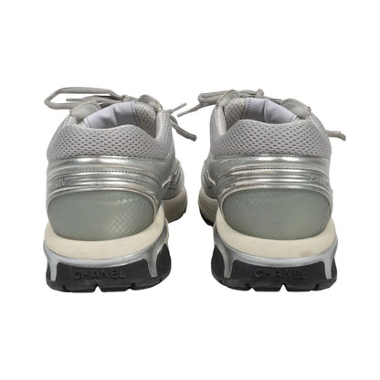 Chanel Fabric & Laminated Light Gray & Silvered Low Top Sneakers - kickpit