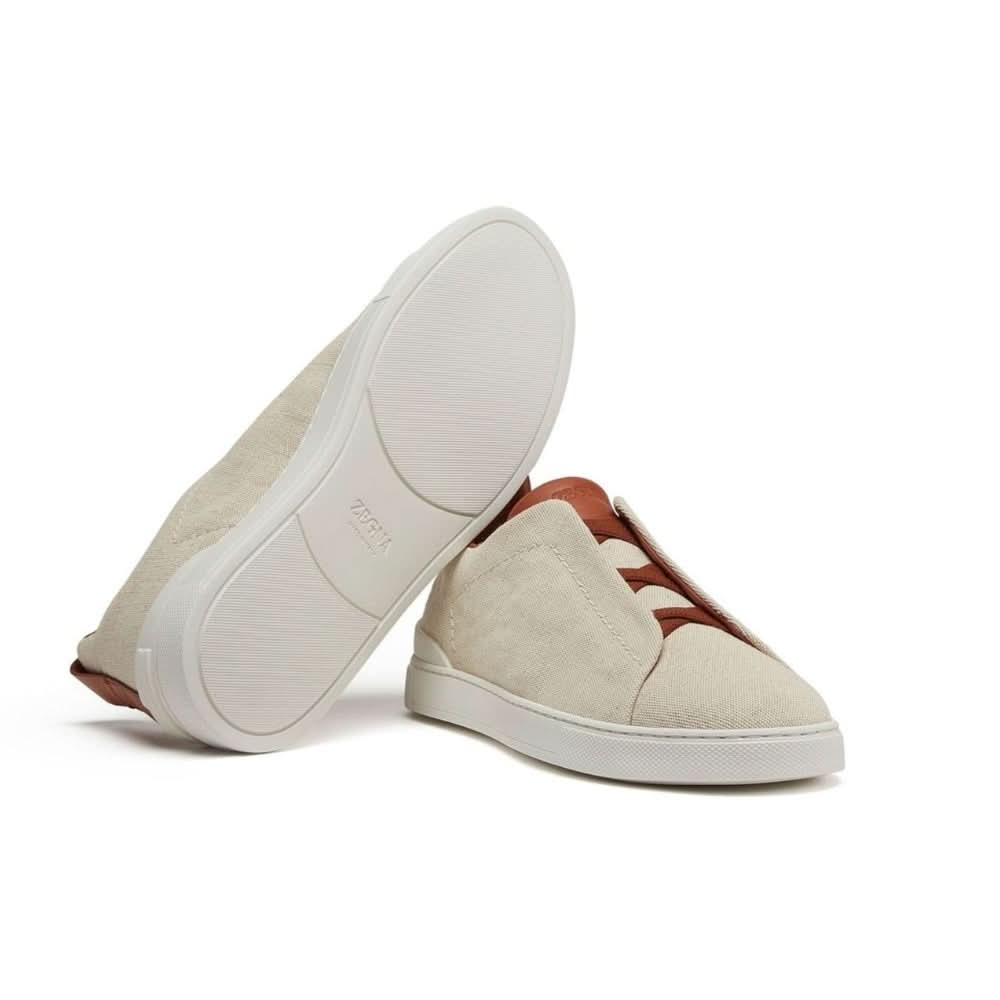 Zegna Triple Stitch canvas sneakers "Egg shell" - kickpit