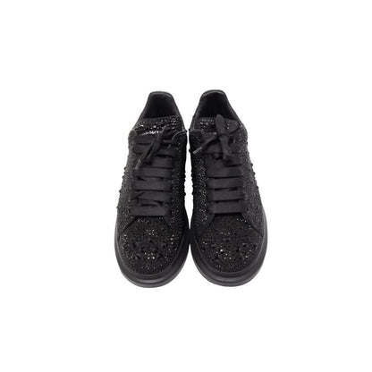 Alexander McQueen oversized Black Crystal Embellished Leather Oversized Sneakers - kickpit