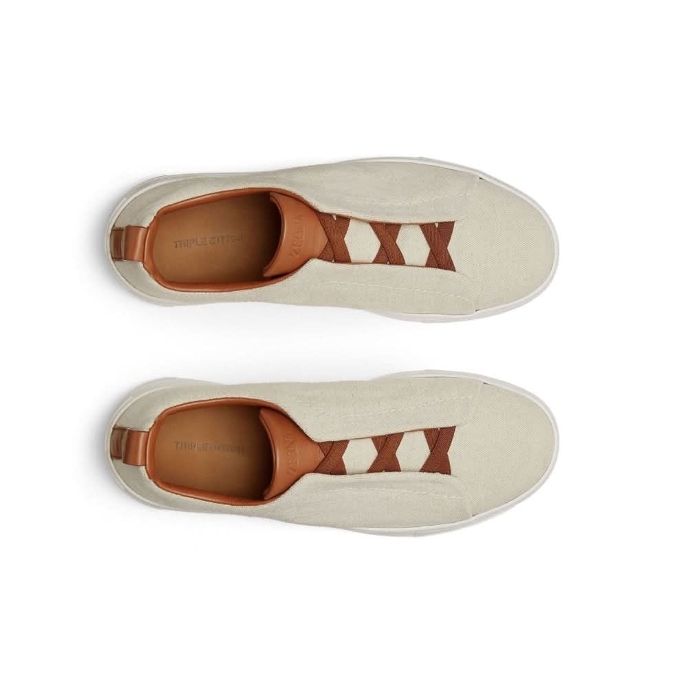 Zegna Triple Stitch canvas sneakers "Egg shell" - kickpit