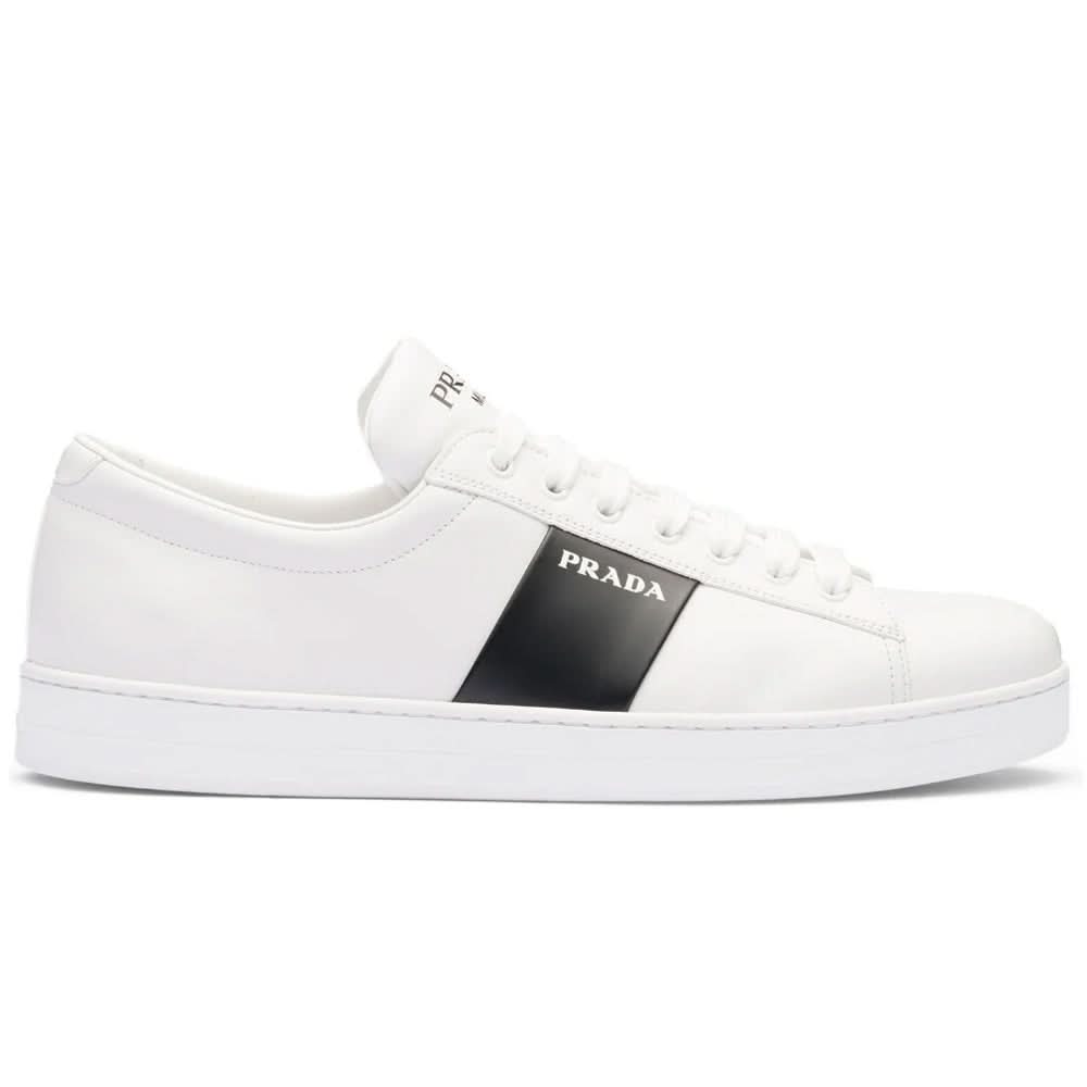 Prada brushed leather sneakers 'White Black' - kickpit