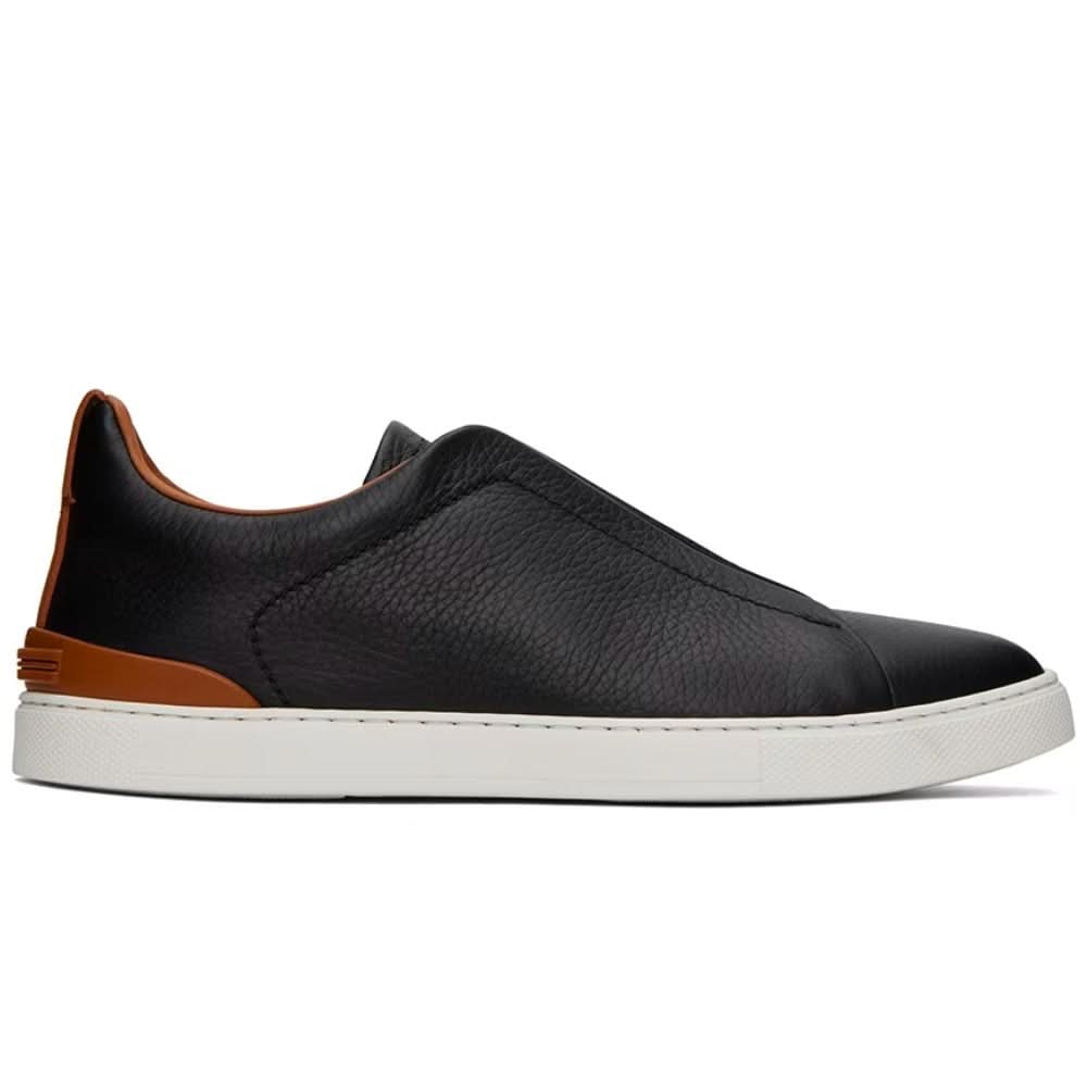 ZEGNA Black & Brown Deerskin Triple Stitch Sneakers - kickpit