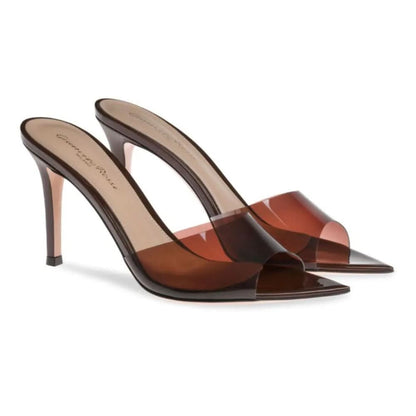 Gianvito Rossi Elle 85mm point-toe mules "Brown" - kickpit