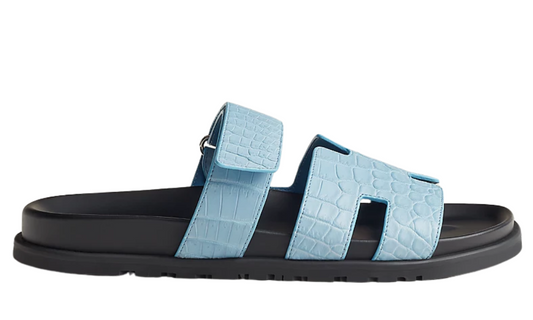 Hermes Calfskin Sandals Crocodile Skin "Bleu Cameo"