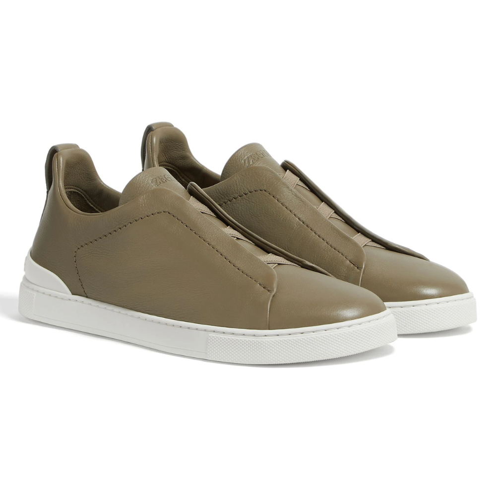 Zegna Triple Stitch leather sneakers "olive green"