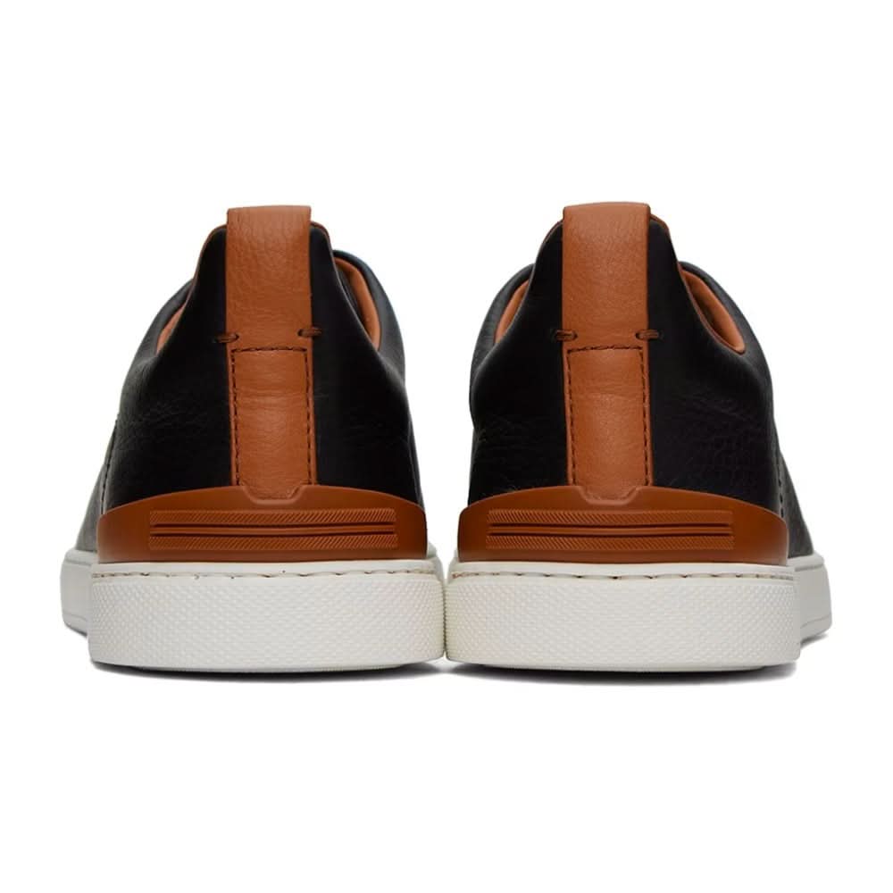 ZEGNA Black & Brown Deerskin Triple Stitch Sneakers - kickpit