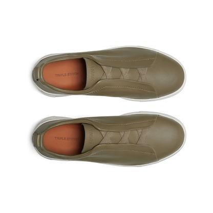 Zegna Triple Stitch leather sneakers "olive green"