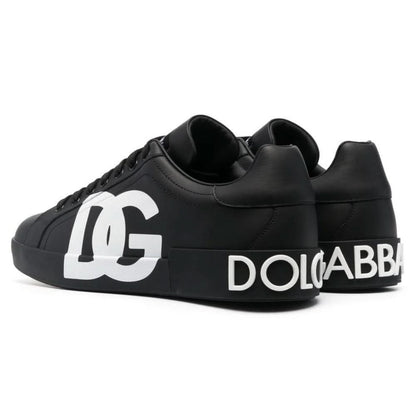 DOLCE & GABBANA Logo Print Leather Lace-up Trainers In Black - kickpit