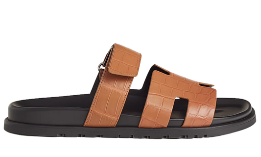 Hermes Calfskin Sandals Crocodile Skin "إaturel"