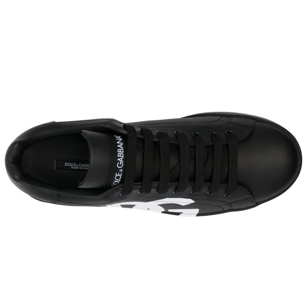 DOLCE & GABBANA Logo Print Leather Lace-up Trainers In Black - kickpit