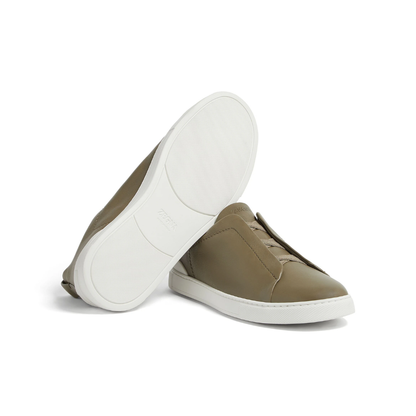 Zegna Triple Stitch leather sneakers "olive green"