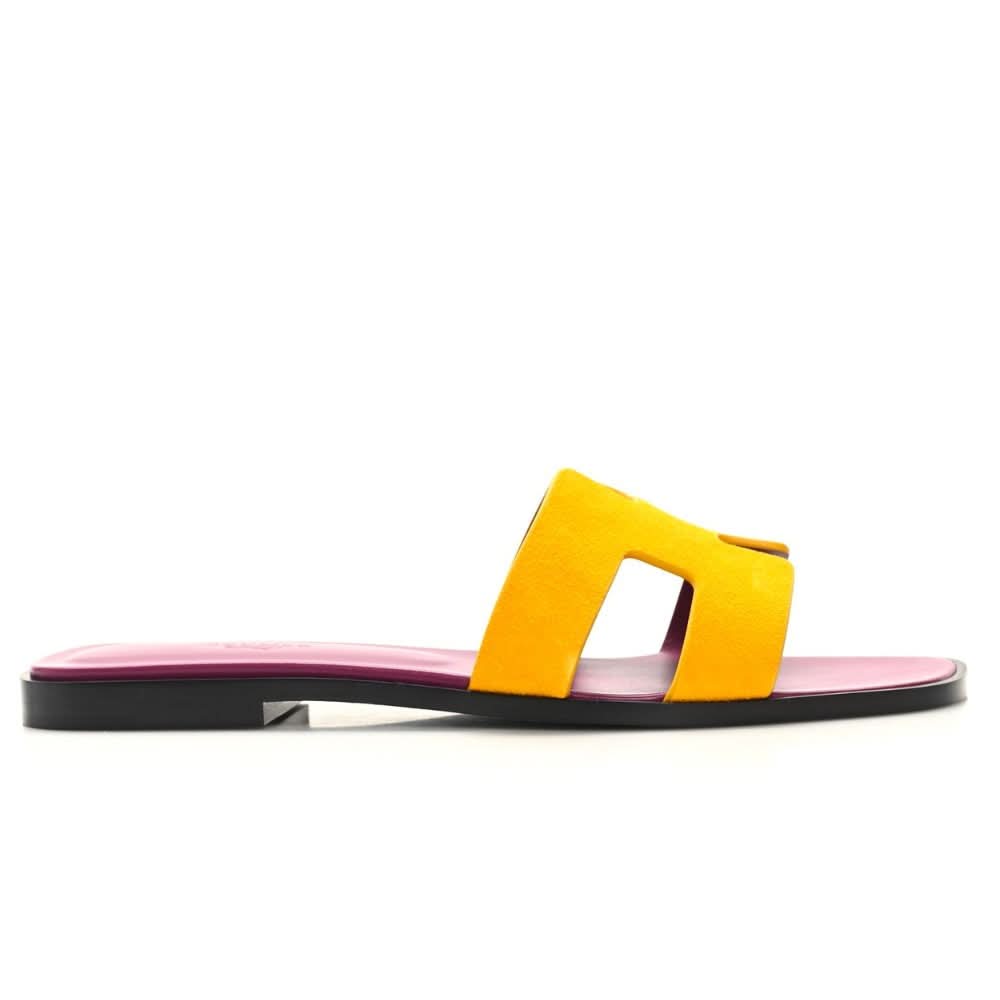 HERMES Suede Goatskin Oran Sandals Jaune Topaze - kickpit