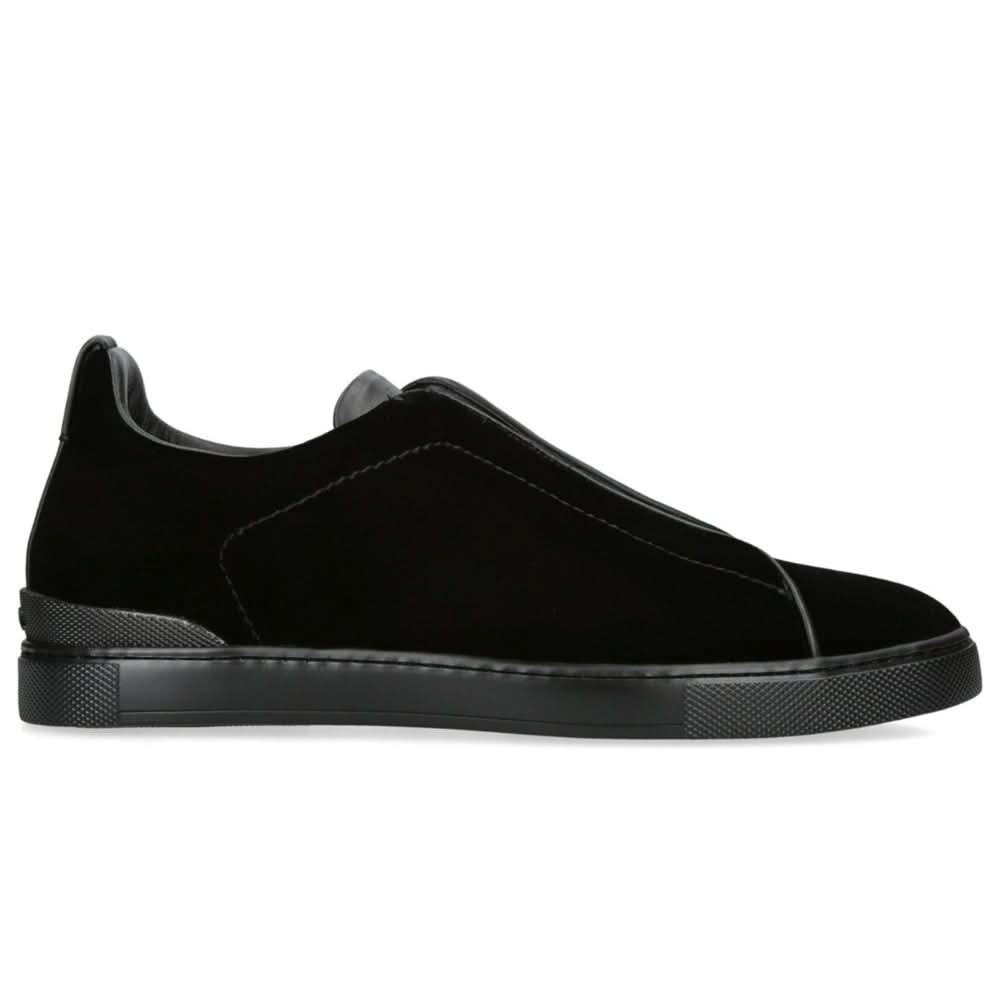 ZEGNA  Velvet Triple Stitch Sneakers "Black" - kickpit