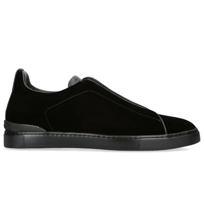 ZEGNA  Velvet Triple Stitch Sneakers "Black" - kickpit