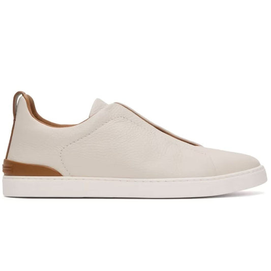 ZEGNA Off-White Deerskin Triple Stitch Sneakers - kickpit