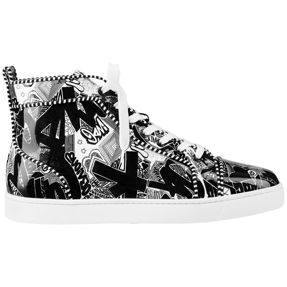 Christian Louboutin Louis Orlato Men’s Flat Black/White Patent Nicograf - kickpit