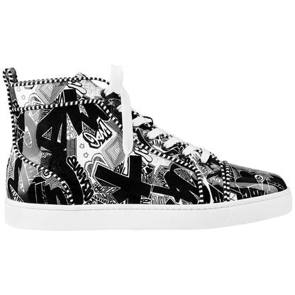 Christian Louboutin Louis Orlato Men’s Flat Black/White Patent Nicograf - kickpit