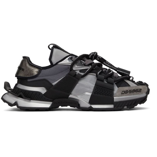 DOLCE & GABBANA Black & Silver Mixed-Materials Space Sneakers - kickpit