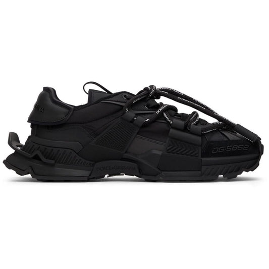 DOLCE & GABBANA Black Mixed-Materials Space Sneakers - kickpit
