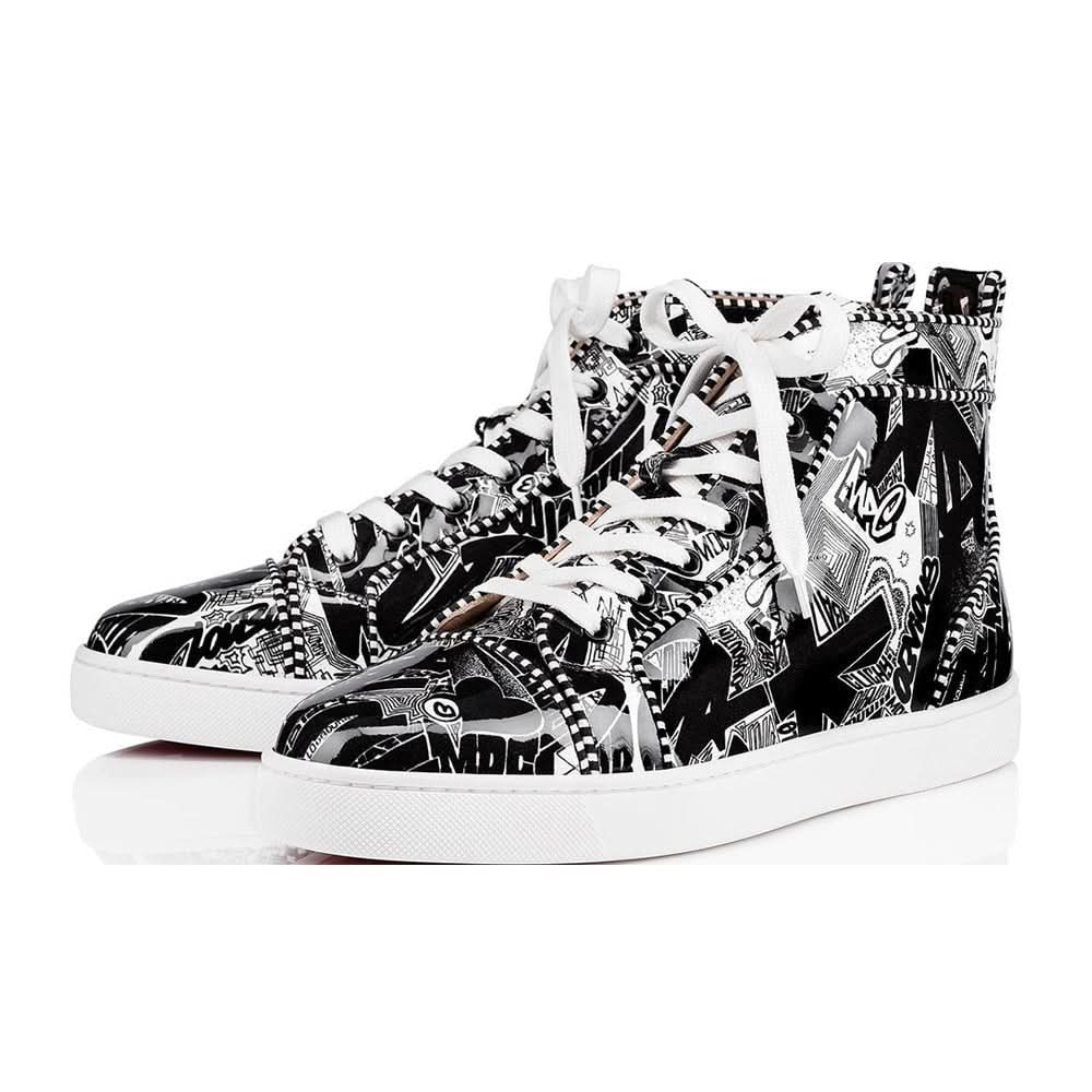 Christian Louboutin Louis Orlato Men’s Flat Black/White Patent Nicograf - kickpit