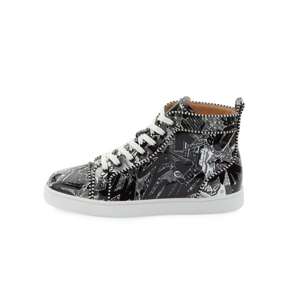 Christian Louboutin Louis Orlato Men’s Flat Black/White Patent Nicograf - kickpit